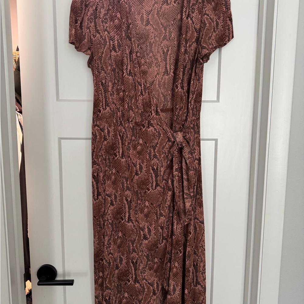 Express Brown Snake Print Long Sleeve Dress